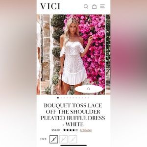VICI BOUQUET TOSS LACE OFF THE SHOULDER PLEATED RUFFLE DRESS IN WHITE